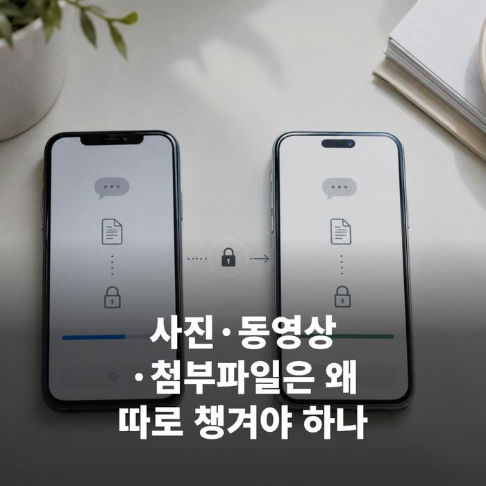 사진과 동영상을 PC로 옮기거나 외부 클라우드에 업로드하는 장면, 파일 전송 중인 화면 클로즈업