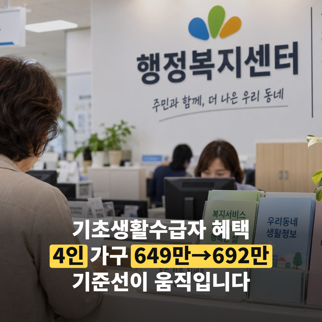 기초생활수급자 혜택, 4인 가구 649만→692만 ‘기준선’이 움직입니다