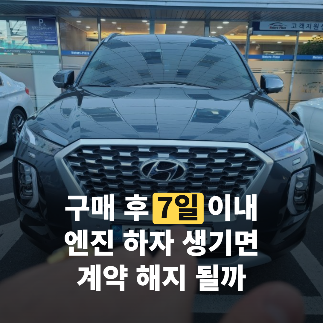중고차 매매단지에 전시된 현대 팰리세이드 SUV 전면부