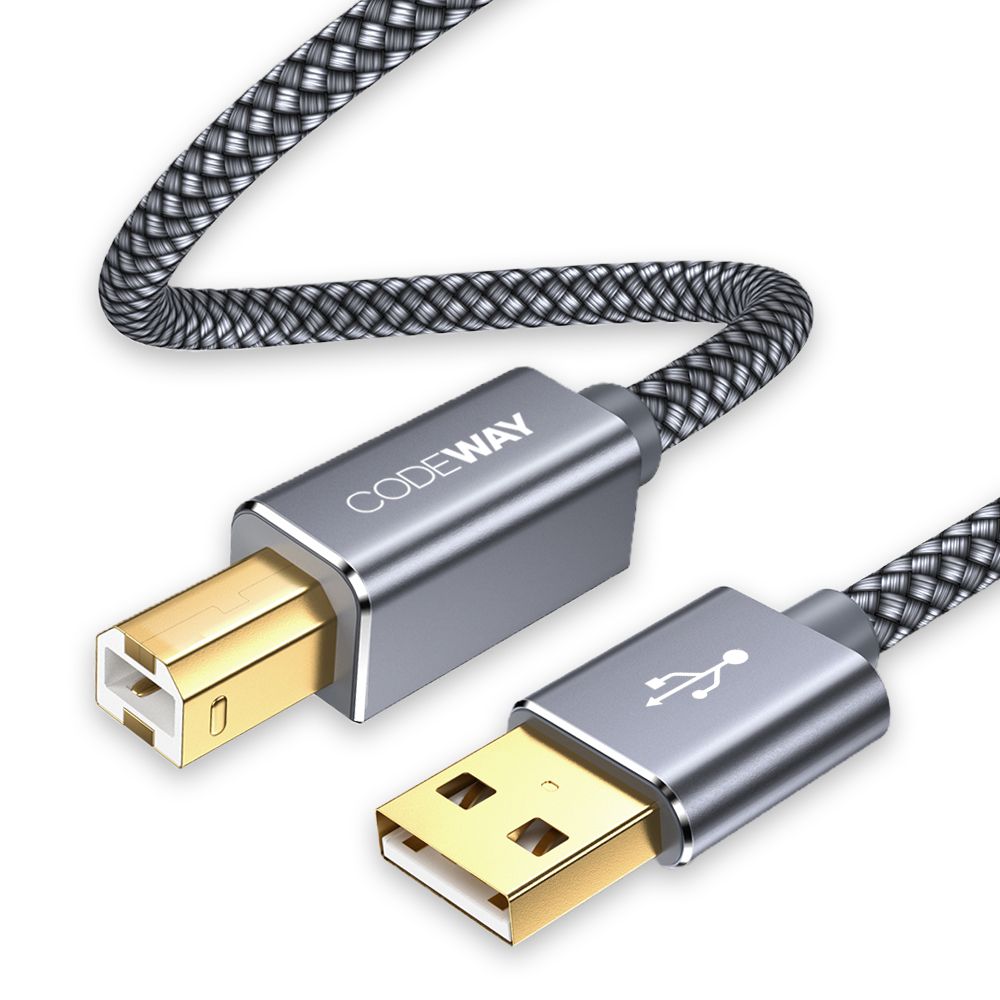프린터 뒷면 USB 포트에 케이블을 꽂는 손 클로즈업