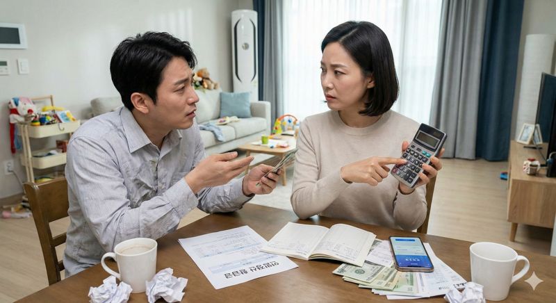 의료비 영수증과 교육비 관련 서류를 나란히 놓고 간소화 화면을 확인하는 장면(서류는 화면 밖 일부만 보임)