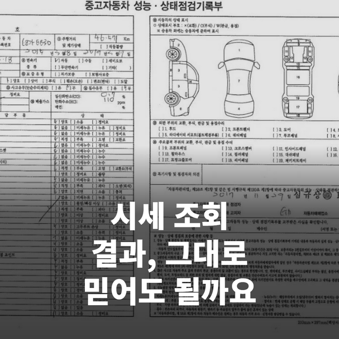중고차 매매단지에 가격표가 붙은 중고 승용차들이 줄지어 서 있는 모습