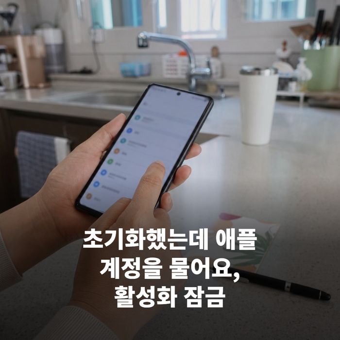 아이폰 활성화 잠금 화면에서 Apple 계정 로그인을 요구하는 모습