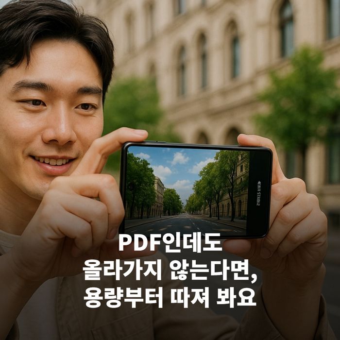 첨부 파일 용량 초과 경고 창이 떠 있는 노트북 화면
